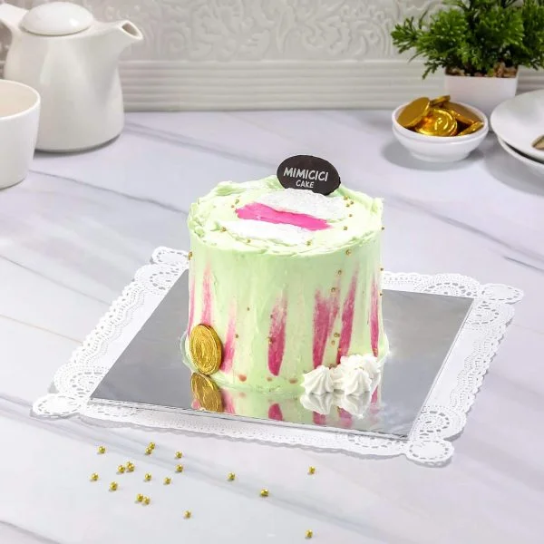 Korean Bento Cake Green Stripe Pink  by Mimicici Cake